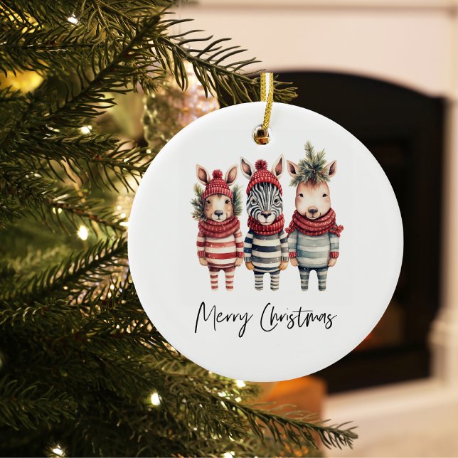 Vintage Vattenfärgade juldjur Julgransprydnad Keramik (Skapare uppladdad)