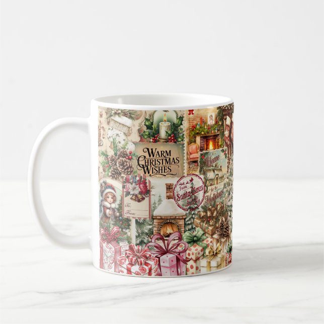 Vintage Vattenfärgning Festive jul Collage Kaffemugg (Vänster)