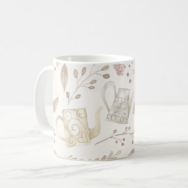 Vintage Vattenfärgning Garden Blommigt Wating Can Kaffemugg (Framsida vänster)