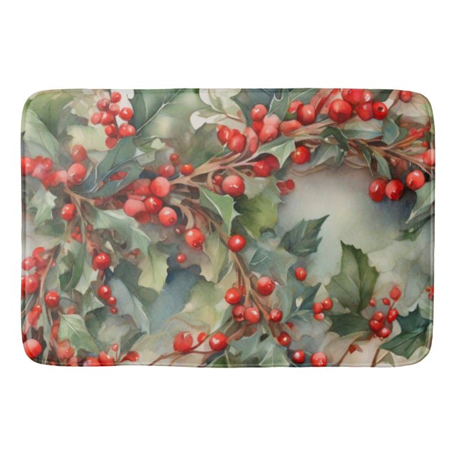 Vintage vattenfärgsblåbär löv badrumsmatta (Framsidan)