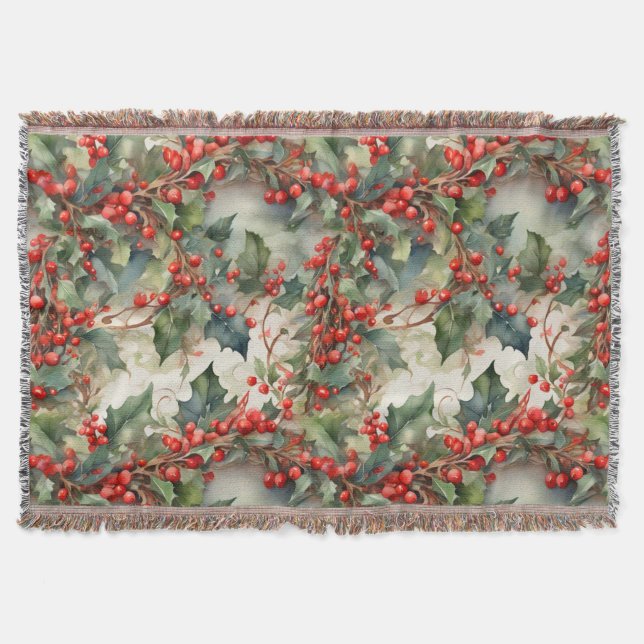 Vintage vattenfärgsblåbär löv filt (Framsidan)