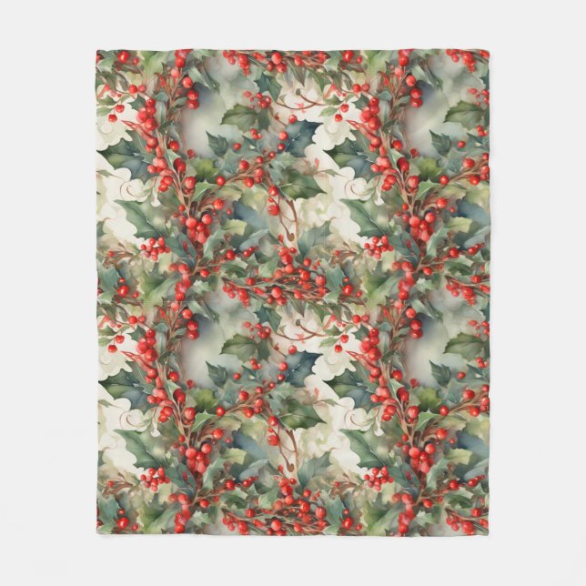 Vintage vattenfärgsblåbär löv fleecefilt (Framsidan)