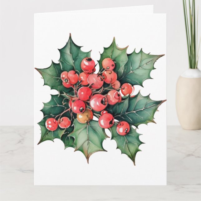 Vintage vattenfärgsblåbär löv kort (Framsida)