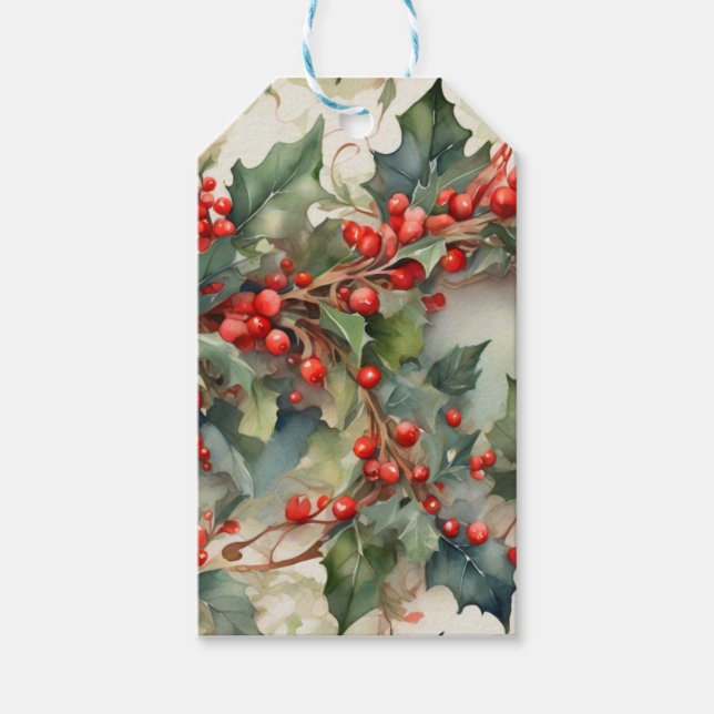 Vintage vattenfärgsblåbär löv presentetikett (Framsidan)