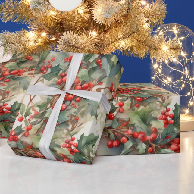 Vintage vattenfärgsblåbär löv presentpapper (Helgdagar)