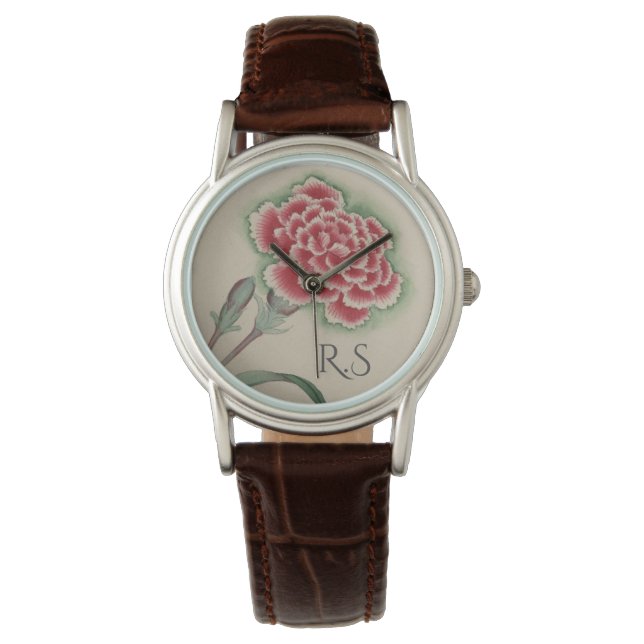 Vintage Vattenfärgsblomma Monogram Armbandsur (Framsida)