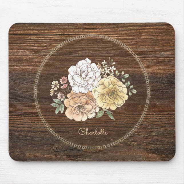 Vintage VattenfärgsBlommigt med Namn Musmatta (Framsidan)