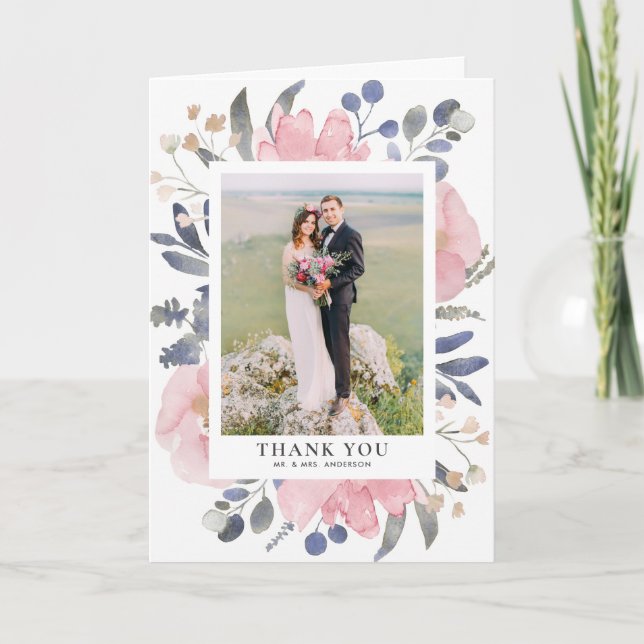 Vintage  vattenfärgsblommor Bröllop Tack Kort (Framsida)