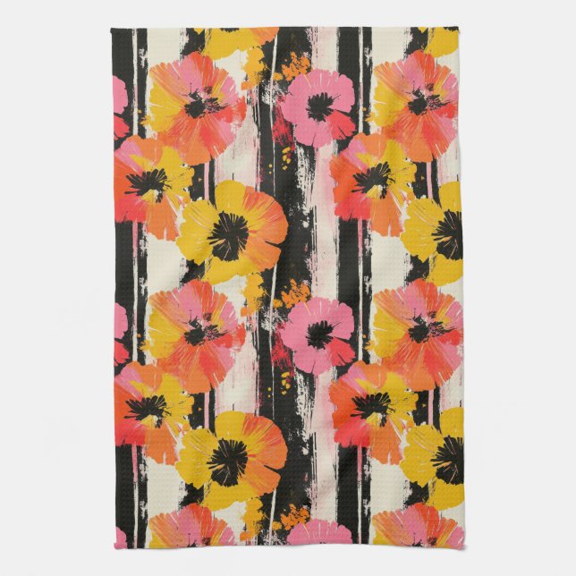 Vintage Vattenfärgsfärgad Blommigt Abstrakt Mönste Kökshandduk (Vertikal)