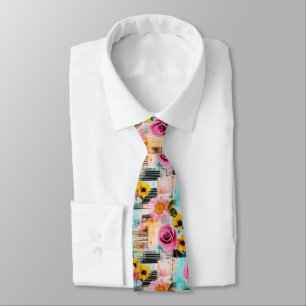 Vintage Vattenfärgsfärgad Blommigt Abstrakt Mönste Slips