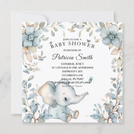 Vintage Vattenfärgsfärgad Blommigt Elephant Baby S Inbjudningar