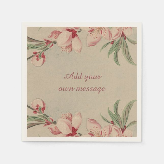 Vintage VattenfärgsfärgBlommigt Rosa Pappersservett (Framsidan)