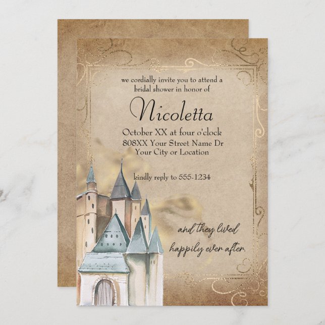 Vintage Vattenfärgsfärgsskiva på avskärmat stycke Inbjudningar (Fram/baksida)