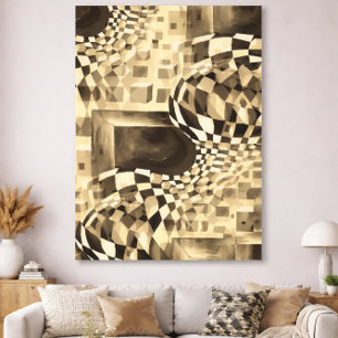 Vintage Vattenfärgsgrafik Artwork 80s 90s Chessboa Canvastryck