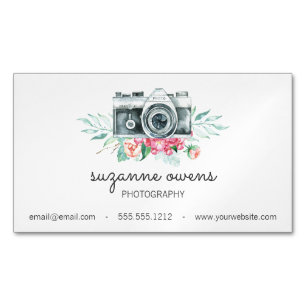 Vintage Vattenfärgskamera och blommor, magnet