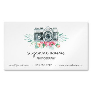 Vintage Vattenfärgskamera och blommor, magnet