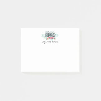 Vintage Vattenfärgskamera och blommor Post-it Block