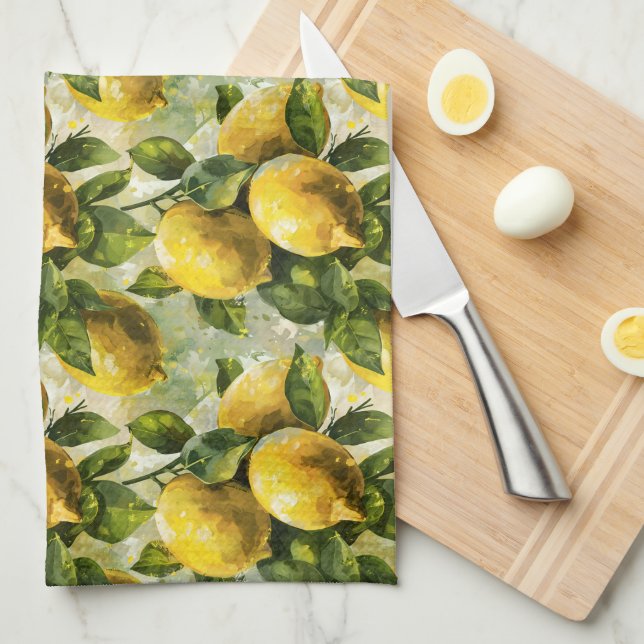 Vintage, vattenfärgslemonger kökshandduk (Vikt i Fjärdedel)