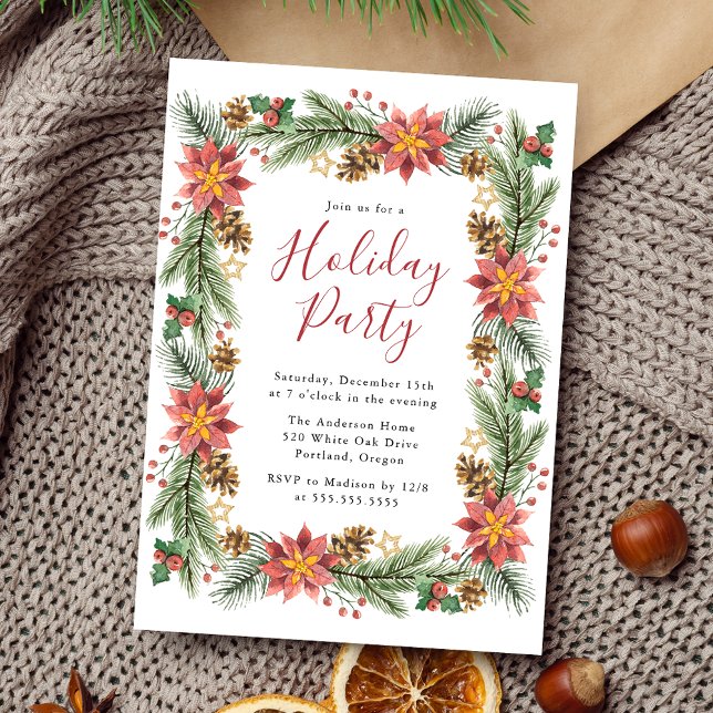 Vintage Vattenfärgsposttia, Julfest Inbjudningar (Skapare uppladdad)