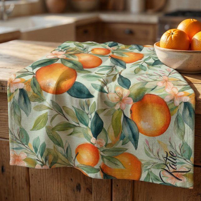 Vintage VattenfärgsTangerine-Orange Kökshandduk (Skapare uppladdad)