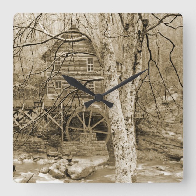 Vintage Vattenhjul Fyrkantig Klocka (Framsida)