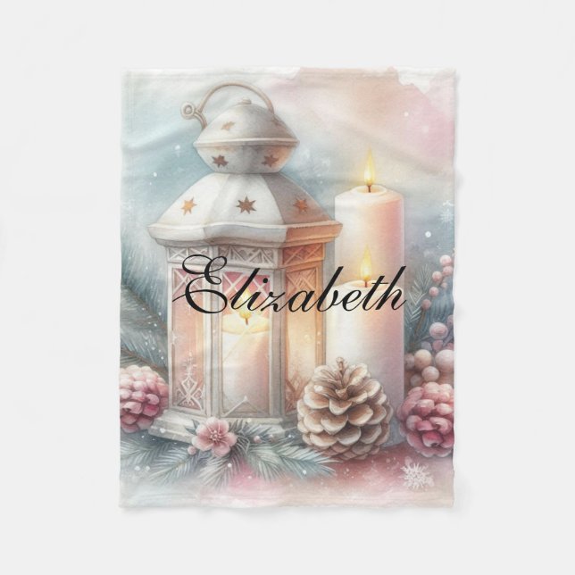 Vintage Vattenskärg Julfärg Lantern och prydnadsfö Fleecefilt (Framsidan)