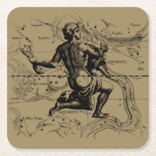 Vintage Vattumannens stjärnbild av Hevelius 1690 Underlägg Papper Kvadrat
