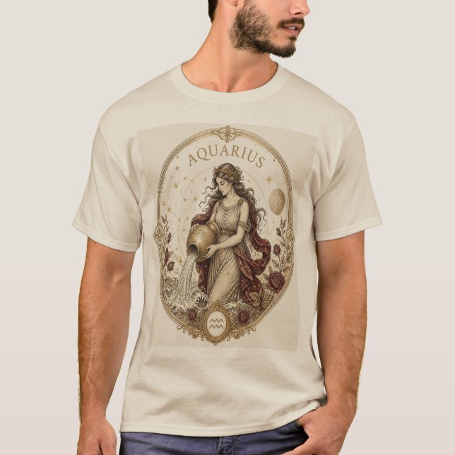 Vintage Vattumannens Zodiakuskonst T Shirt (Framsida)