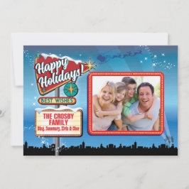 Vintage Vegas Neon undertecknar julfotkort Inbjudningar