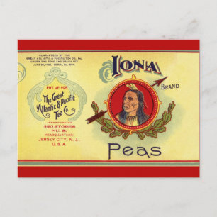 Vintage Vegetable Can Label Art, Iona Brand Peas Vykort