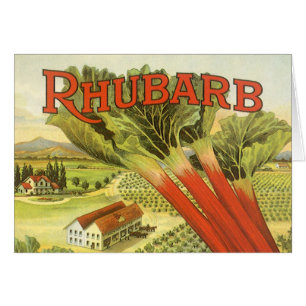 Vintage Vegetable Can Label Art, Rhubarb Farm Hälsningskort