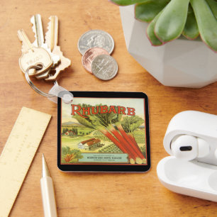 Vintage Vegetable Can Label Art, Rhubarb Farm Nyckelring