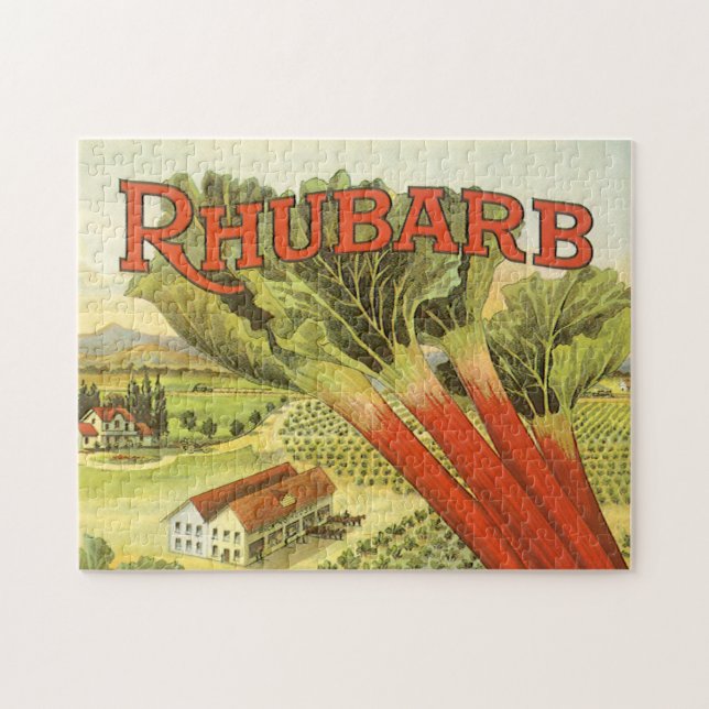 Vintage Vegetable Can Label Art, Rhubarb Farm Pussel (Horisontell)