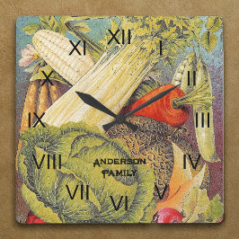 Vintage Vegetable Garden Art Large Clock Fyrkantig Klocka