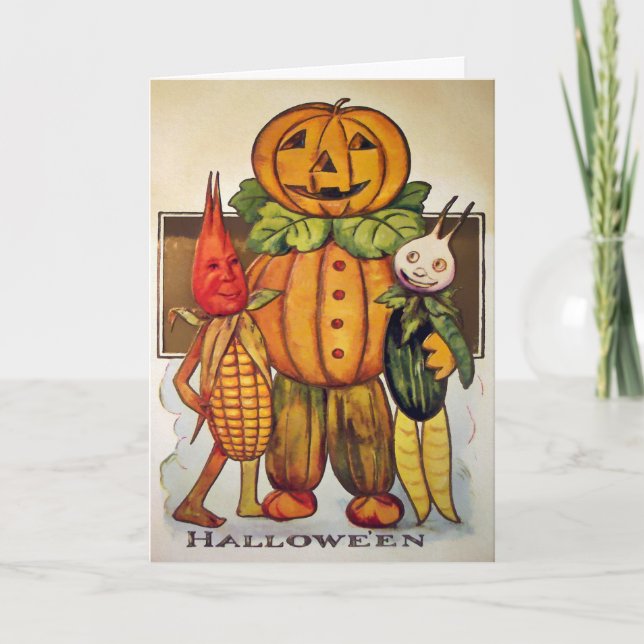 Vintage Vegetable Halloween-kort Helgkort (Framsida)