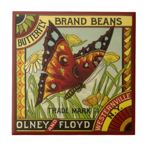 Vintage Vegetable Label Art, Butterfly Brand Beans Kakelplatta