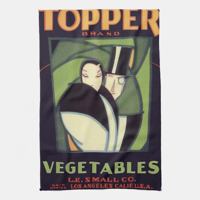 Vintage Vegetable Topper Label, Art Deco Romantik Kökshandduk (Vertikal)