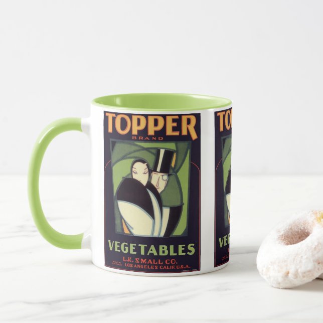 Vintage Vegetable Topper Label, Art Deco Romantik Mugg (Med munk)