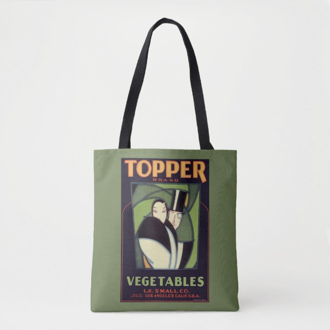 Vintage Vegetable Topper Label, Art Deco Romantik Tygkasse (Framsida)