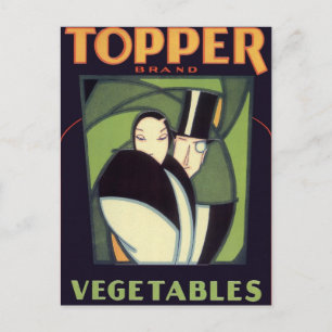 Vintage Vegetable Topper Label, Art Deco Romantik Vykort