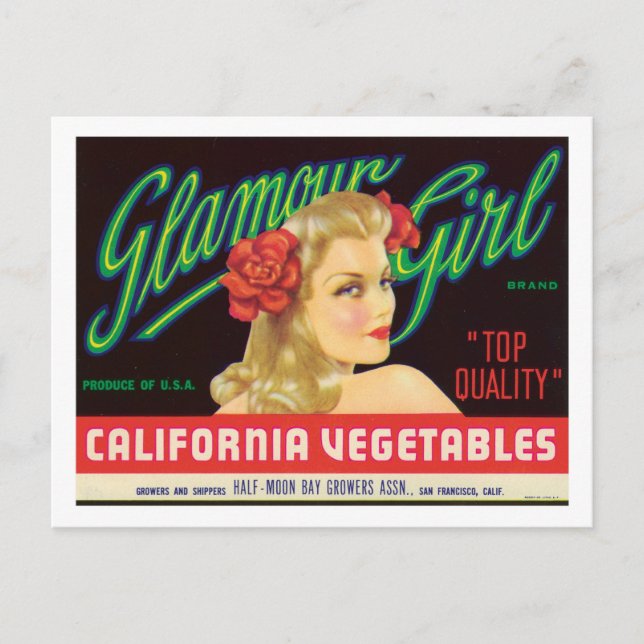Vintage Vegetables Livsmedelsmärke Vykort (Framsida)