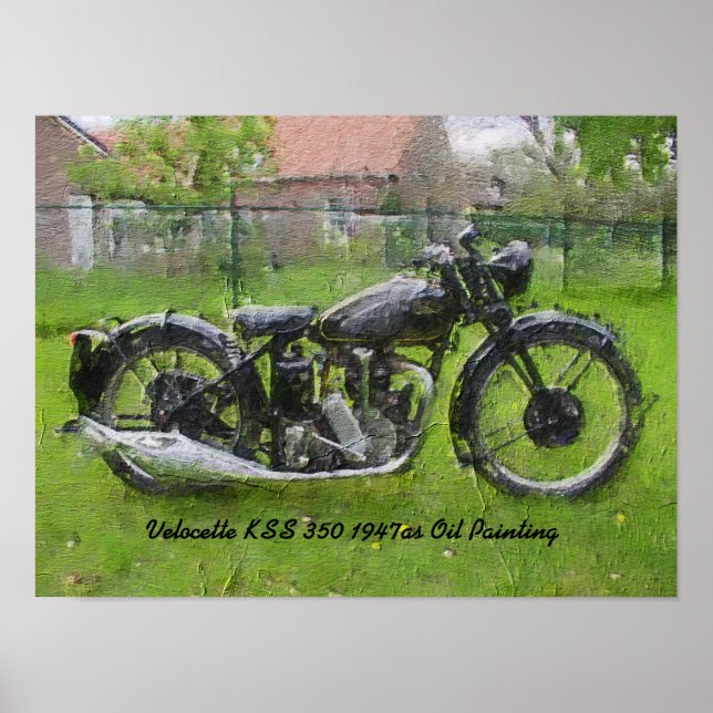 Vintage Velocette KSS motorcycle Oil Paint Poster (Framsidan)