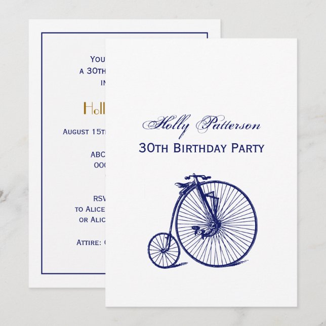 Vintage Velocipede Penny Farthing Bicycle Bike Blu Inbjudningar (Fram/baksida)