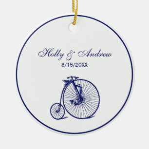 Vintage Velocipede Penny Farthing Bicycle Bike Blu Julgransprydnad Keramik
