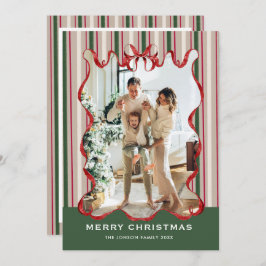 Vintage Velvet Christmas Red Bow Coquette 5 Photo Julkort