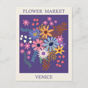 Vintage Venedig Italien Flower Market Travel Vykort