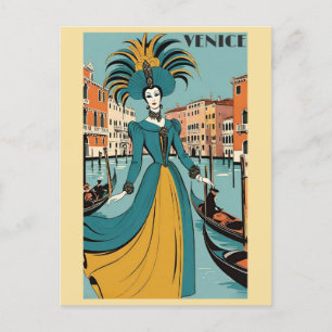 Vintage Venedig Italien Gondola Canal Carnival Tra Vykort