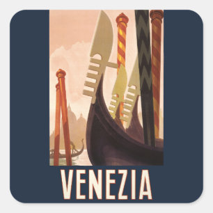 Vintage Venedig Italien Gondola Travel Fyrkantigt Klistermärke