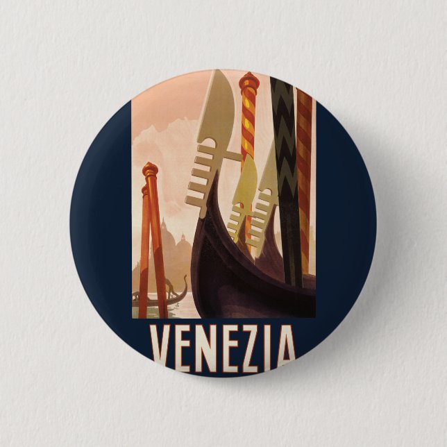 Vintage Venedig Italien Gondola Travel Knapp (Framsida)