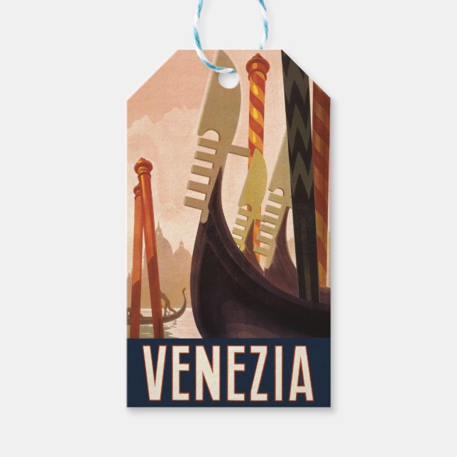 Vintage Venedig Italien Gondola Travel Presentetikett (Framsidan)
